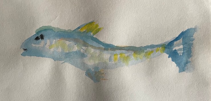 water colour painting on paper of a fish