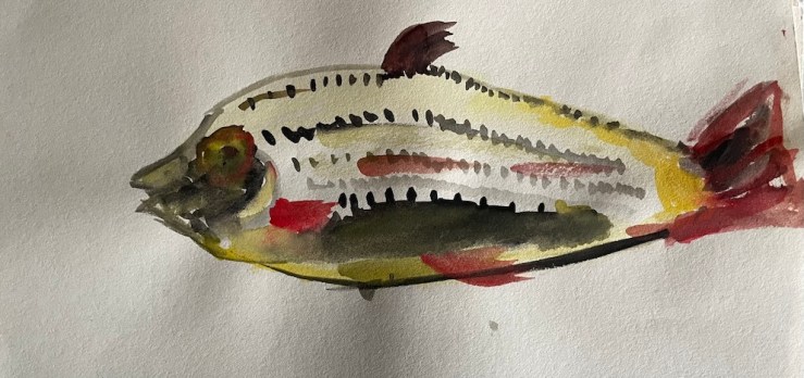 water colour painting on paper of a fish