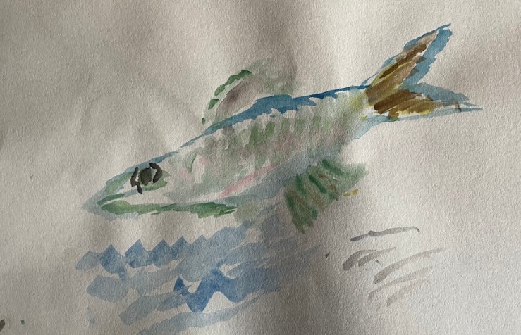 water colour painting on paper of a fish
