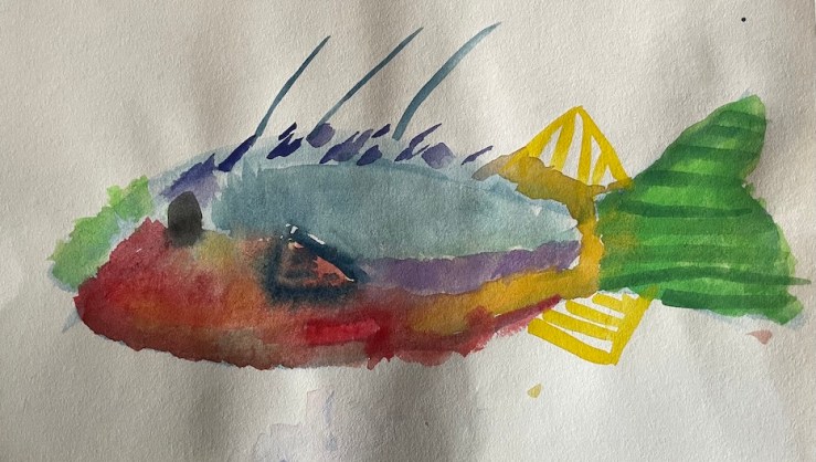 water colour painting on paper of a fish