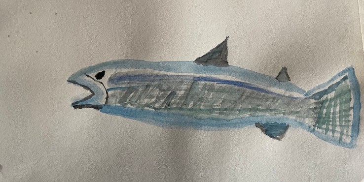 water colour painting on paper of a fish